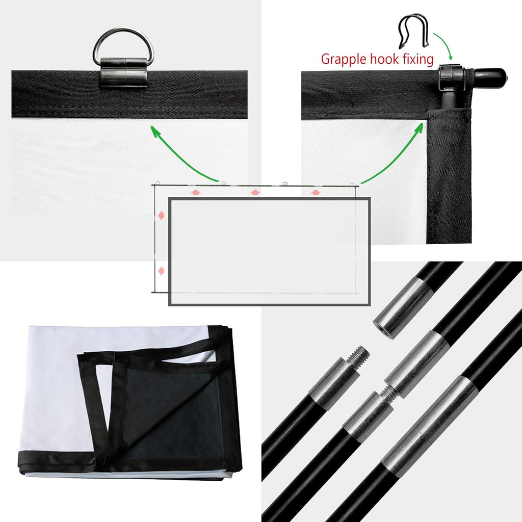 Foldable Projector Screen 100 inch 16:9 HD 4K Anti-Crease Black Backing Silver Portable Projection Screen Pack of 2 U314447