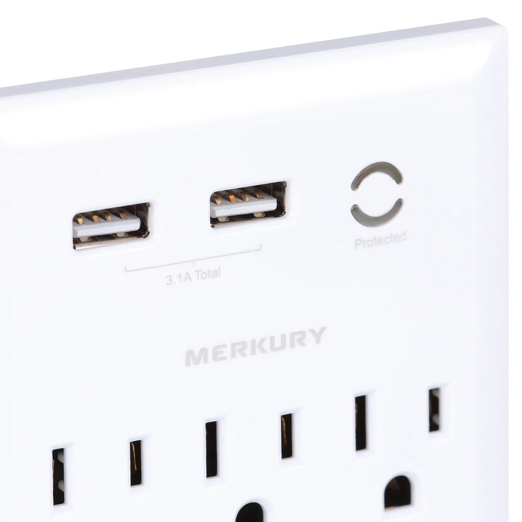 White 6-Outlet USB Wall Charger Extender with Phone Stand R90702