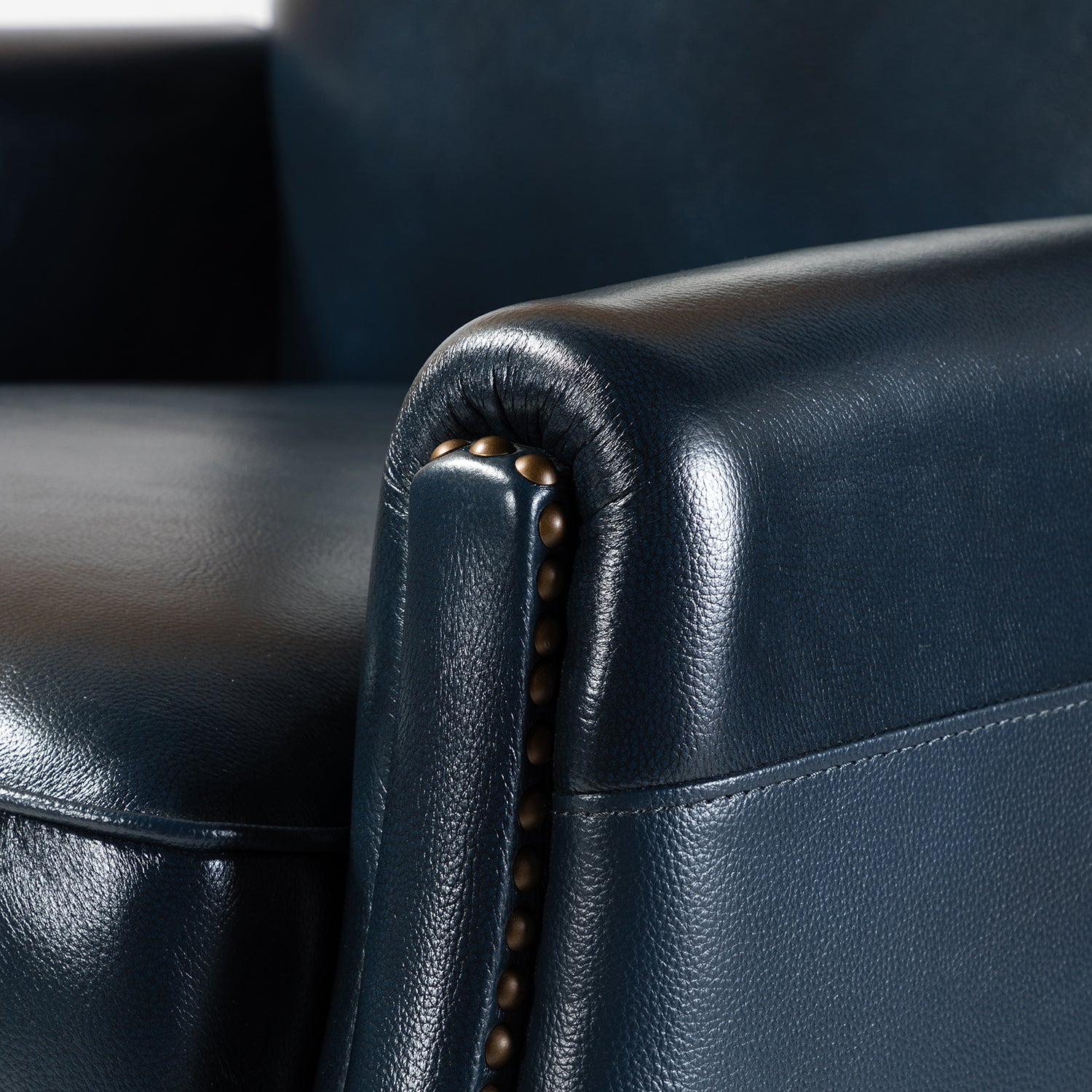 Navy Leather Recliner Armchair with Birch Wood Legs P930023