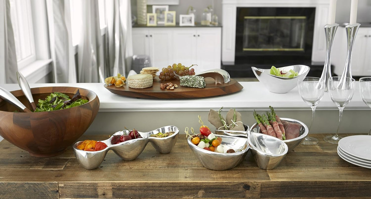 3 Piece Acacia Wood and Glass Condiment Server Y40697