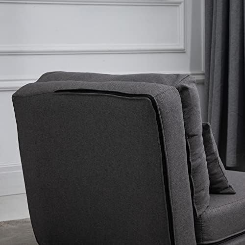 Convertible Flip Chair Floor Lazy Sofa Folding Upholstered Couch Bed with Adjustable Backrest Metal Frame and Pillows Dark Grey E81073