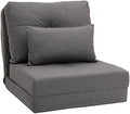 Convertible Flip Chair Floor Lazy Sofa Folding Upholstered Couch Bed with Adjustable Backrest Metal Frame and Pillows Dark Grey E81073