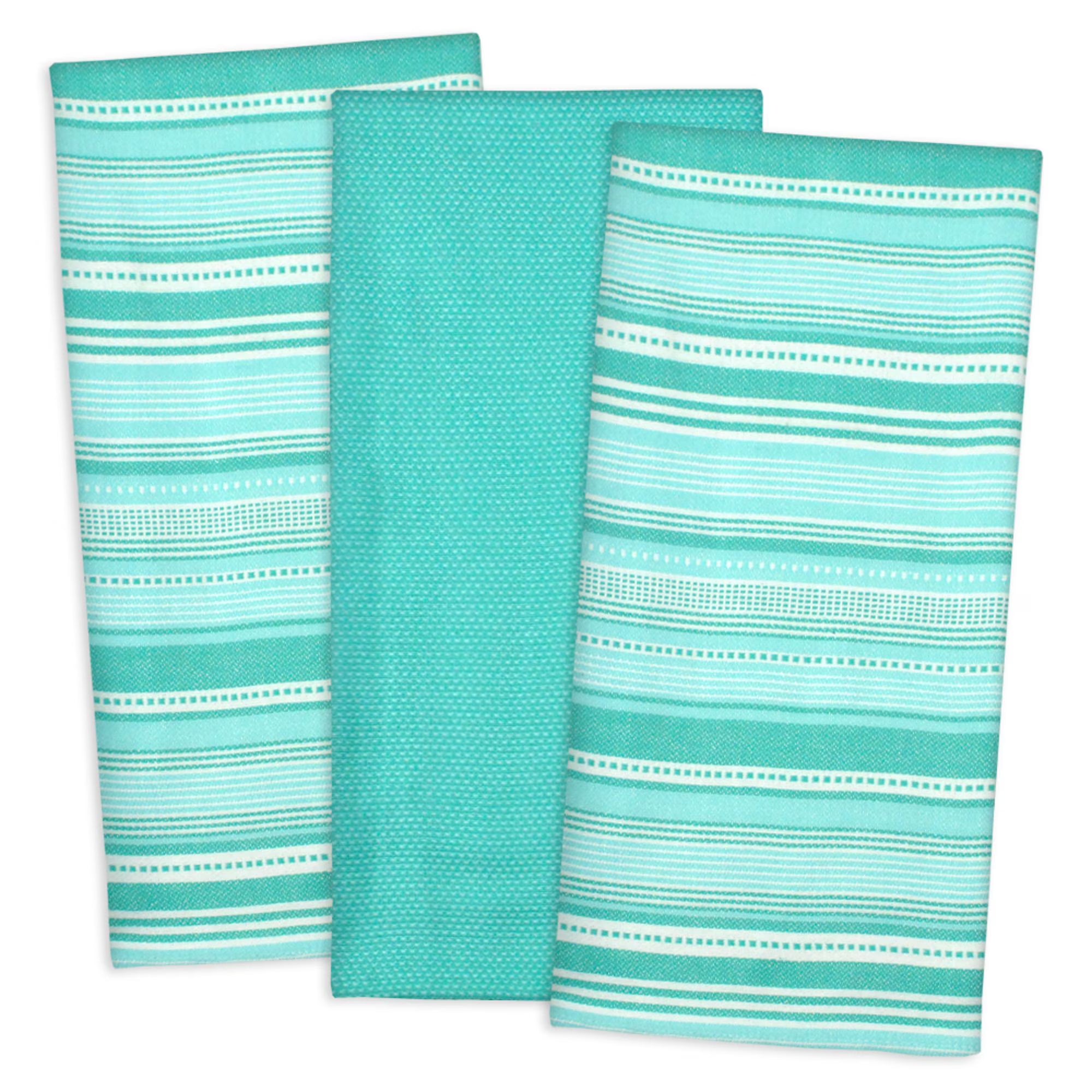 Set of 3 Aqua Blue and White Rectangular Dishtowels 18” x 28” M71667