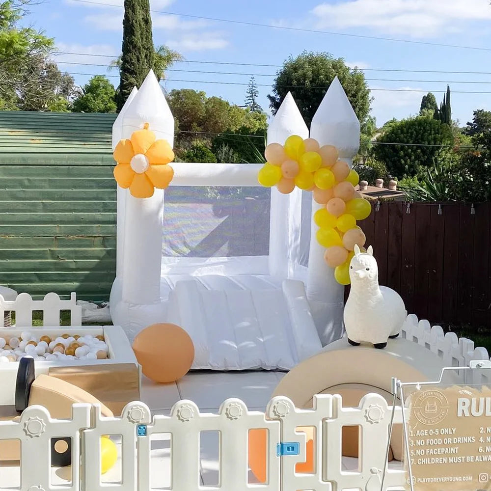 White Bounce House with Air Blower Mini Castle Jumper with Slide G56113