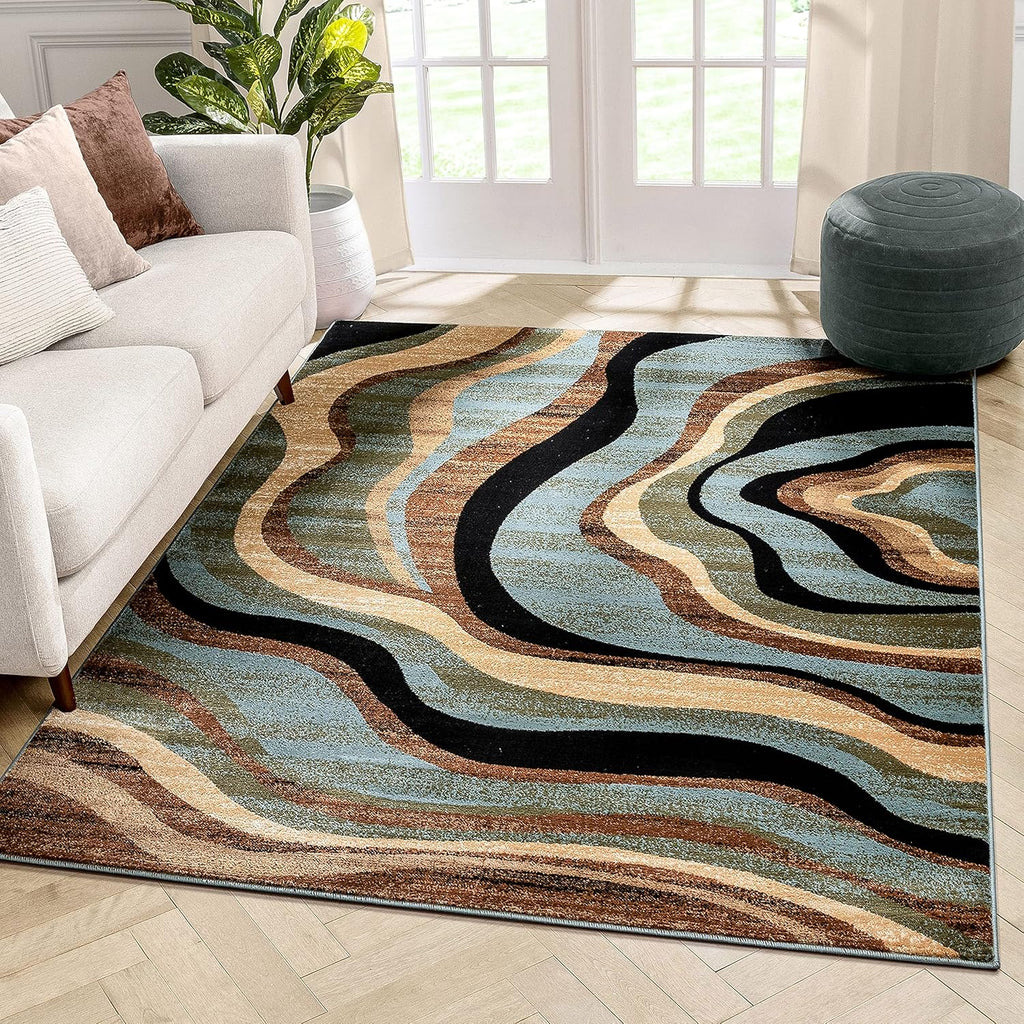 Blue Brown Geometric Area Rug 9x13 M2818
