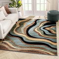 Blue Brown Geometric Area Rug 9x13 M2818