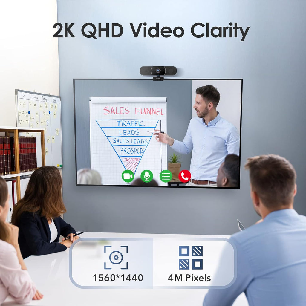 2K QHD Webcam with Microphone & Speaker, Autofocus, Privacy Cover, Pack of 2 L72456