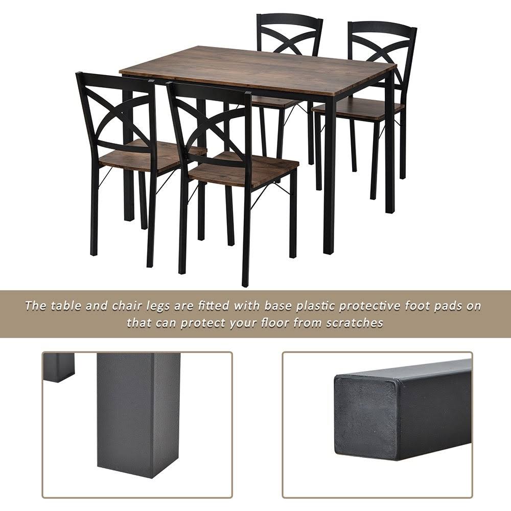 5 Piece Industrial Wooden Dining Set with Metal Frame and 4 Chairs S257