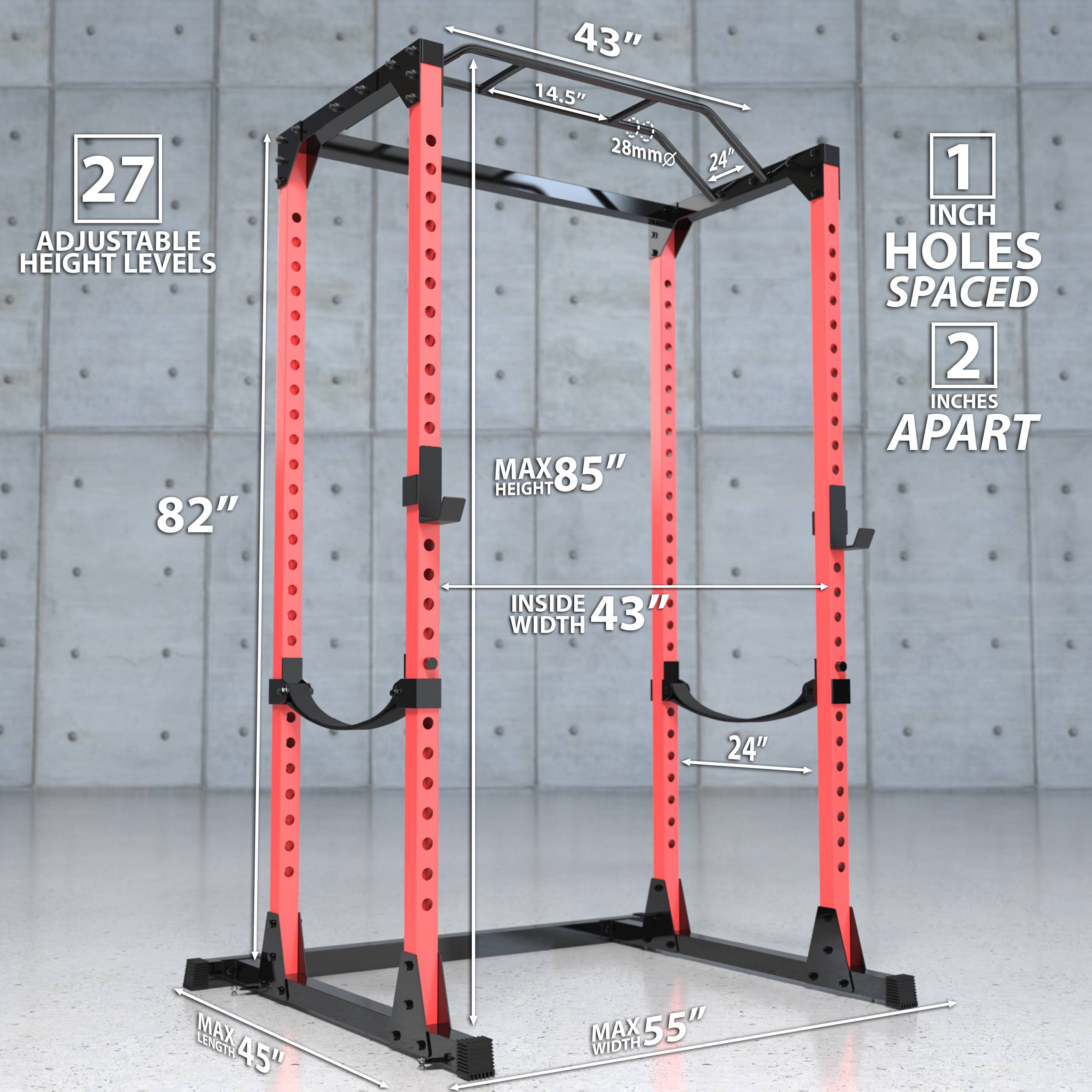 Black Red Steel Power Rack with Pull Up Bar J70092