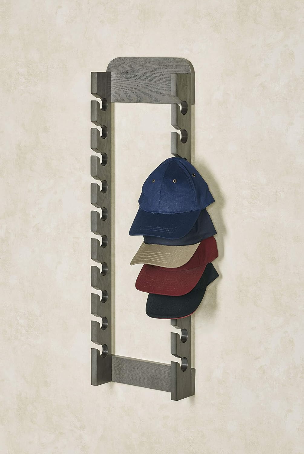Wooden Cap Display Rack, Triple Rack 30 Hat Slots, Solid Wood, 20 Inches Width by 33 Inches High K1956
