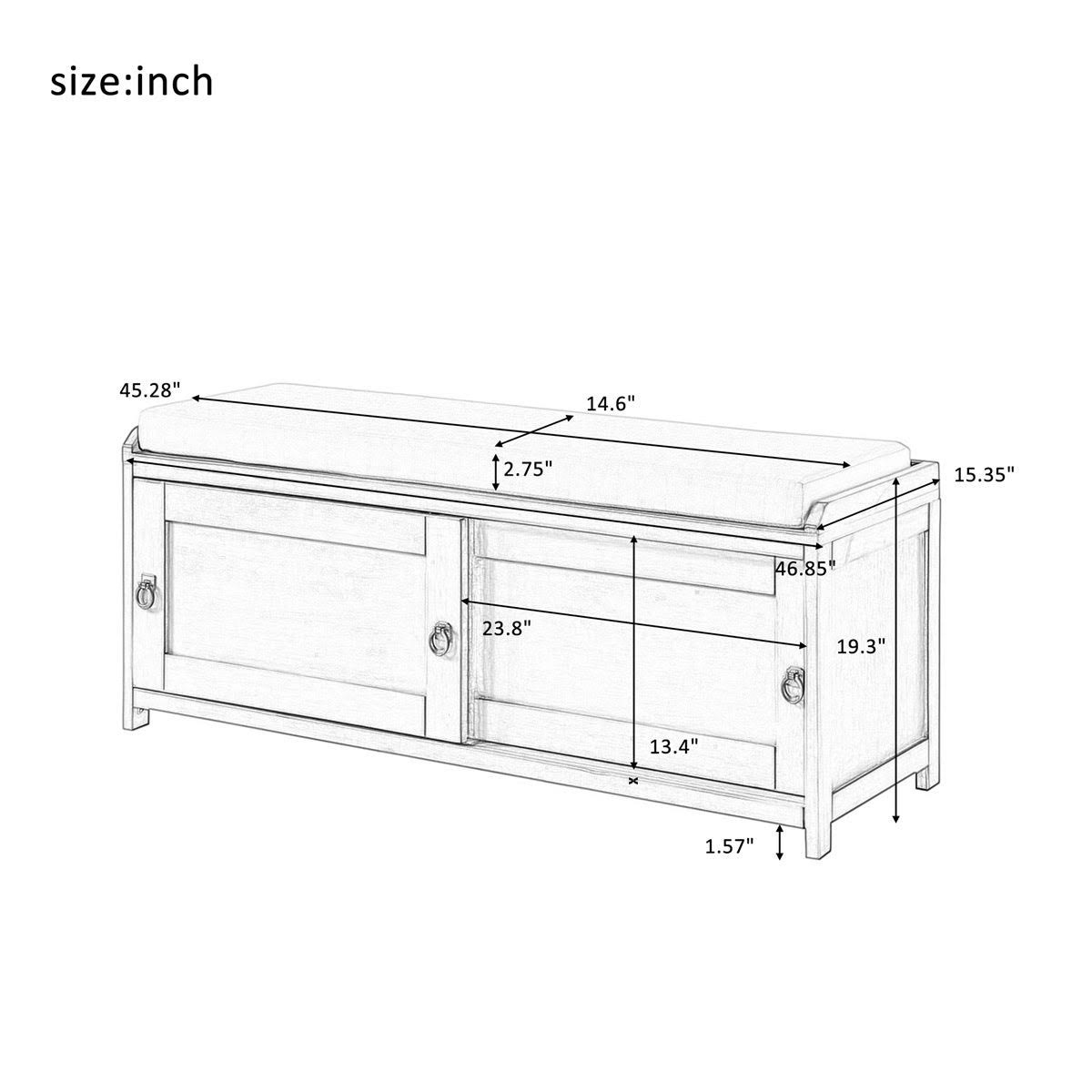 White Wood Storage Bench with 2 Cabinets I81808