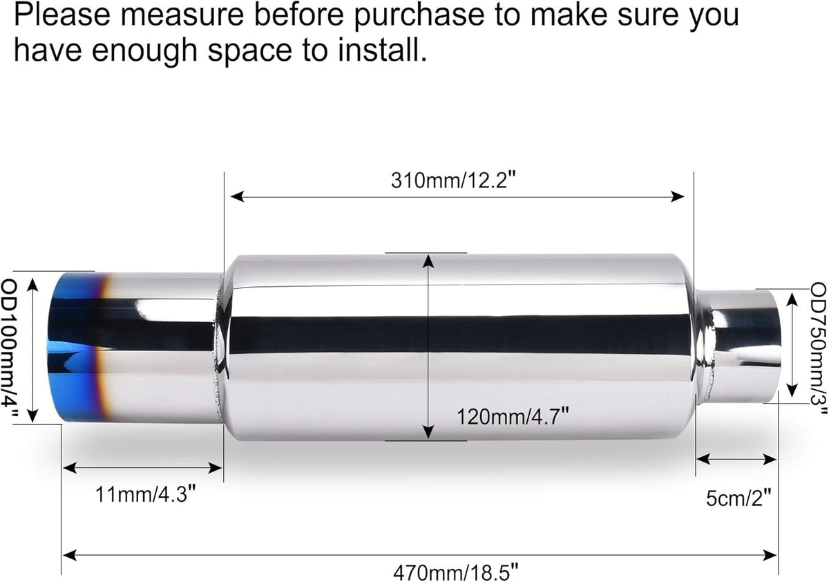 Stainless Steel Exhaust Tip, 18.5" Length, 3'' Inlet 4'' Outlet, Pack of 2 O7109