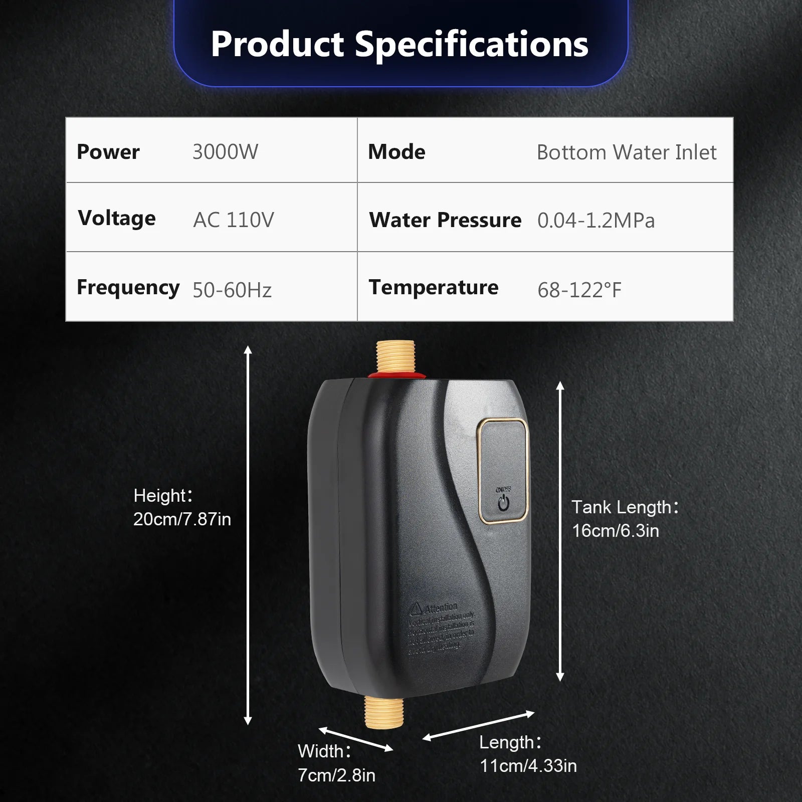 110V 3000W Mini Instant Electric Tankless Water Heater with LCD Digital Display T14217