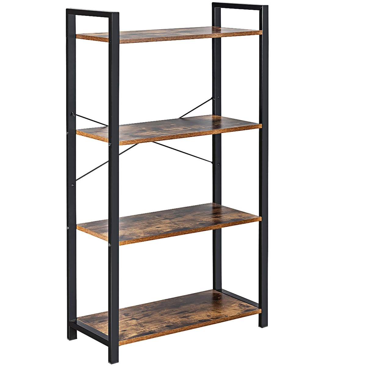 4-Tier Industrial Bookshelf Storage - Brown O694
