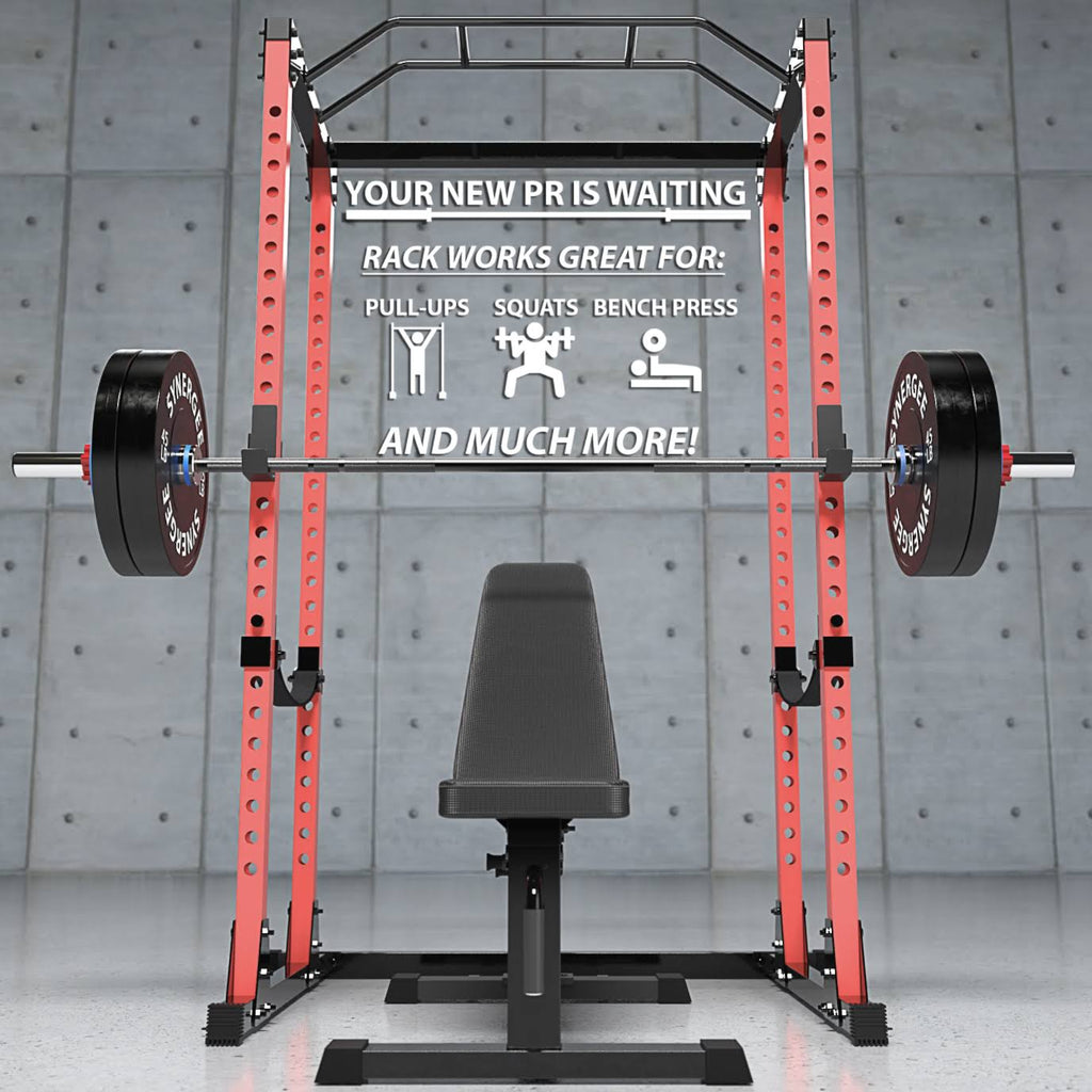 Black Red Steel Power Rack with Pull Up Bar J70092