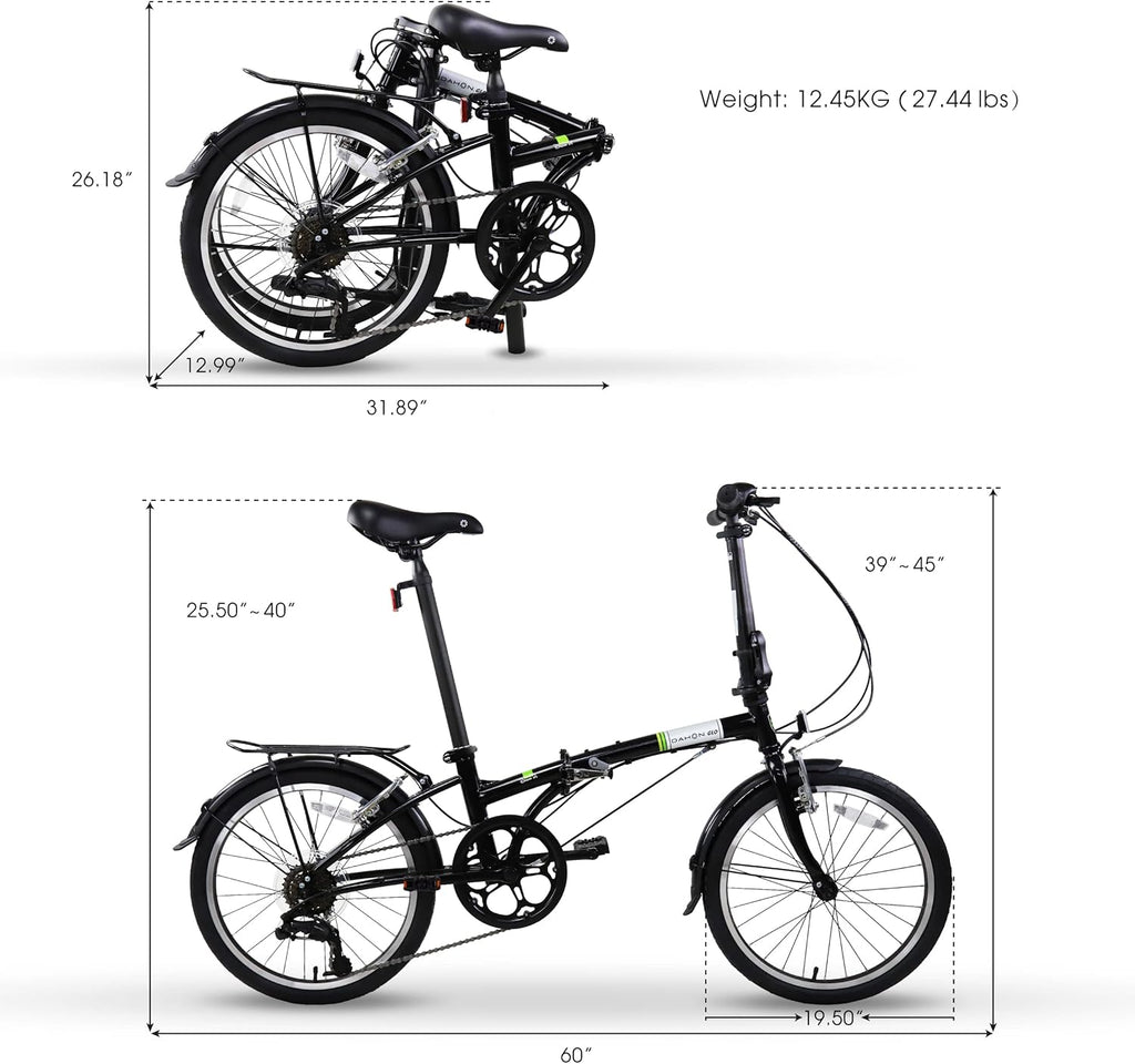 Black 20” Steel Frame 6-Speed Folding Bike J287