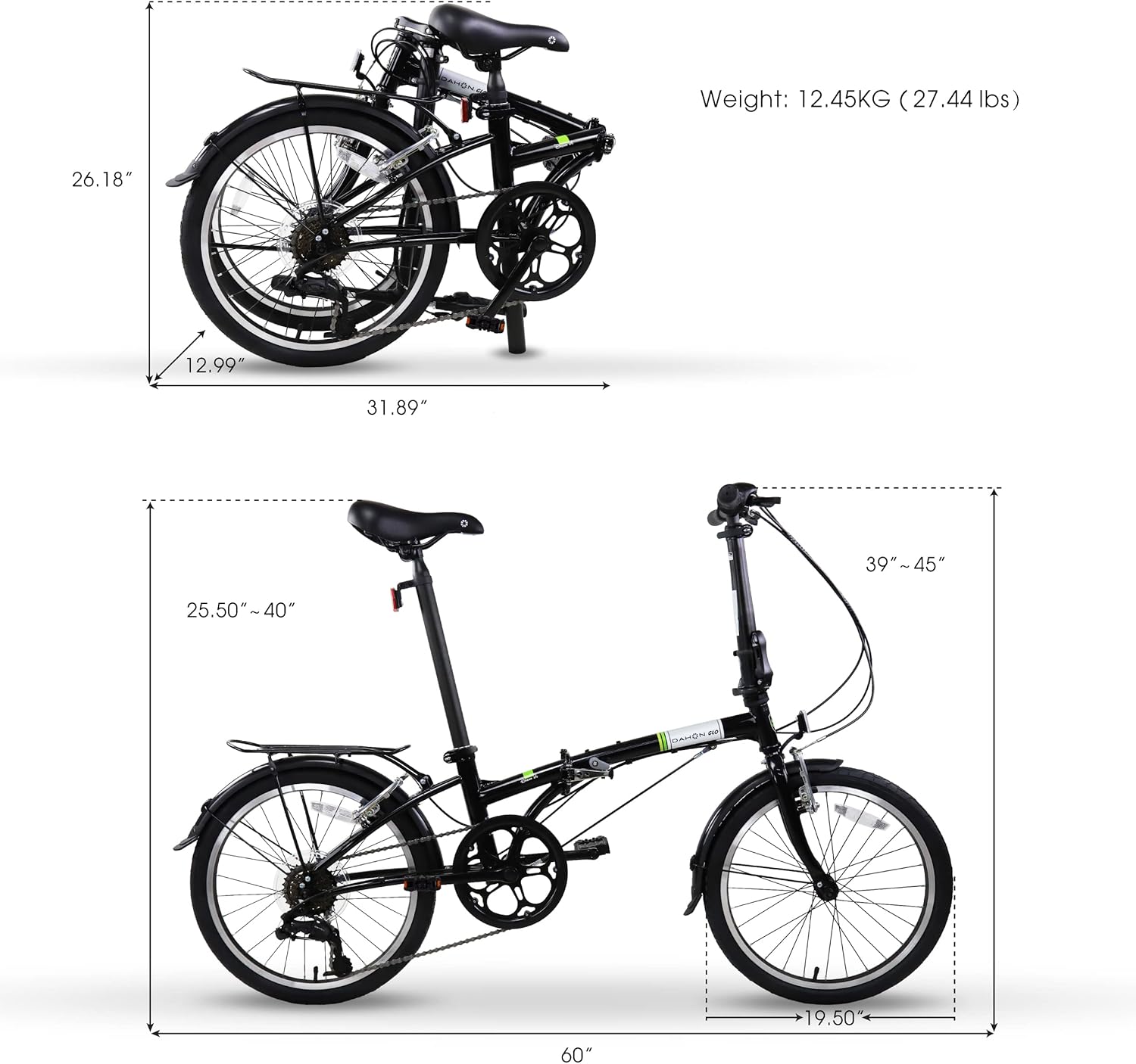 Black 20” Steel Frame 6-Speed Folding Bike J287