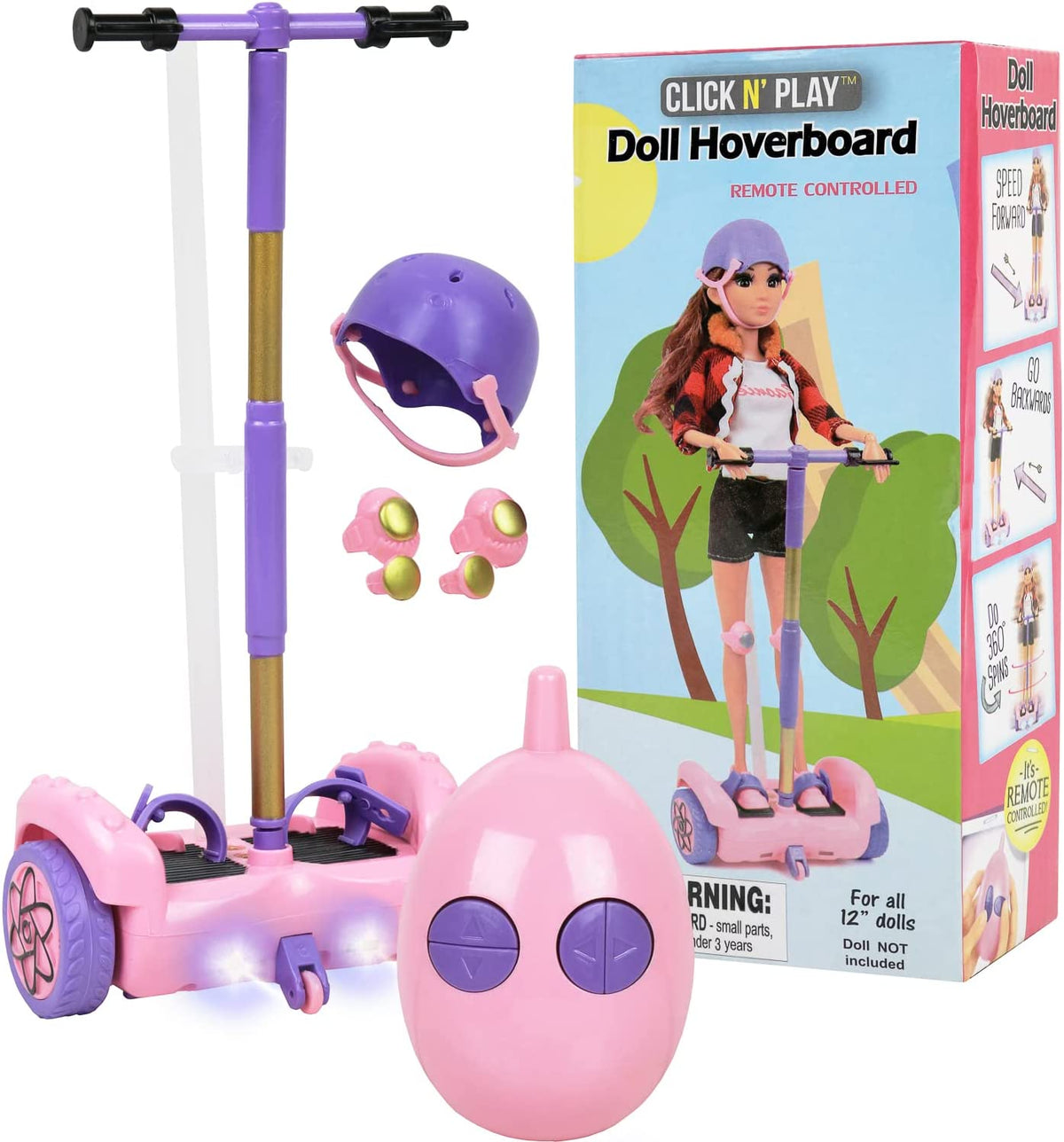 Pink Hoverboard with Helmet & Kneepad Accessories for 12" Dolls I345