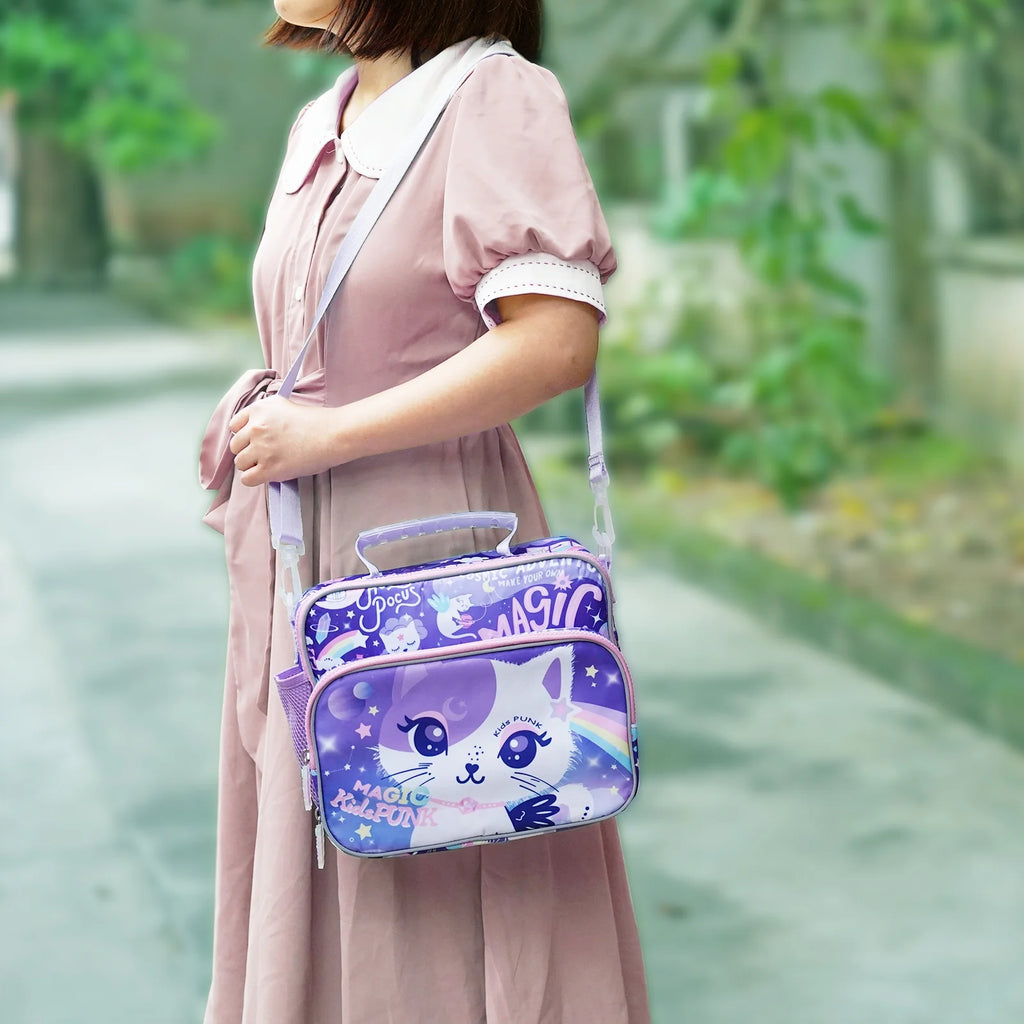 Insulated Lunch Bag for Girls School Cute Cat Waterproof with Adjustable Strap G143