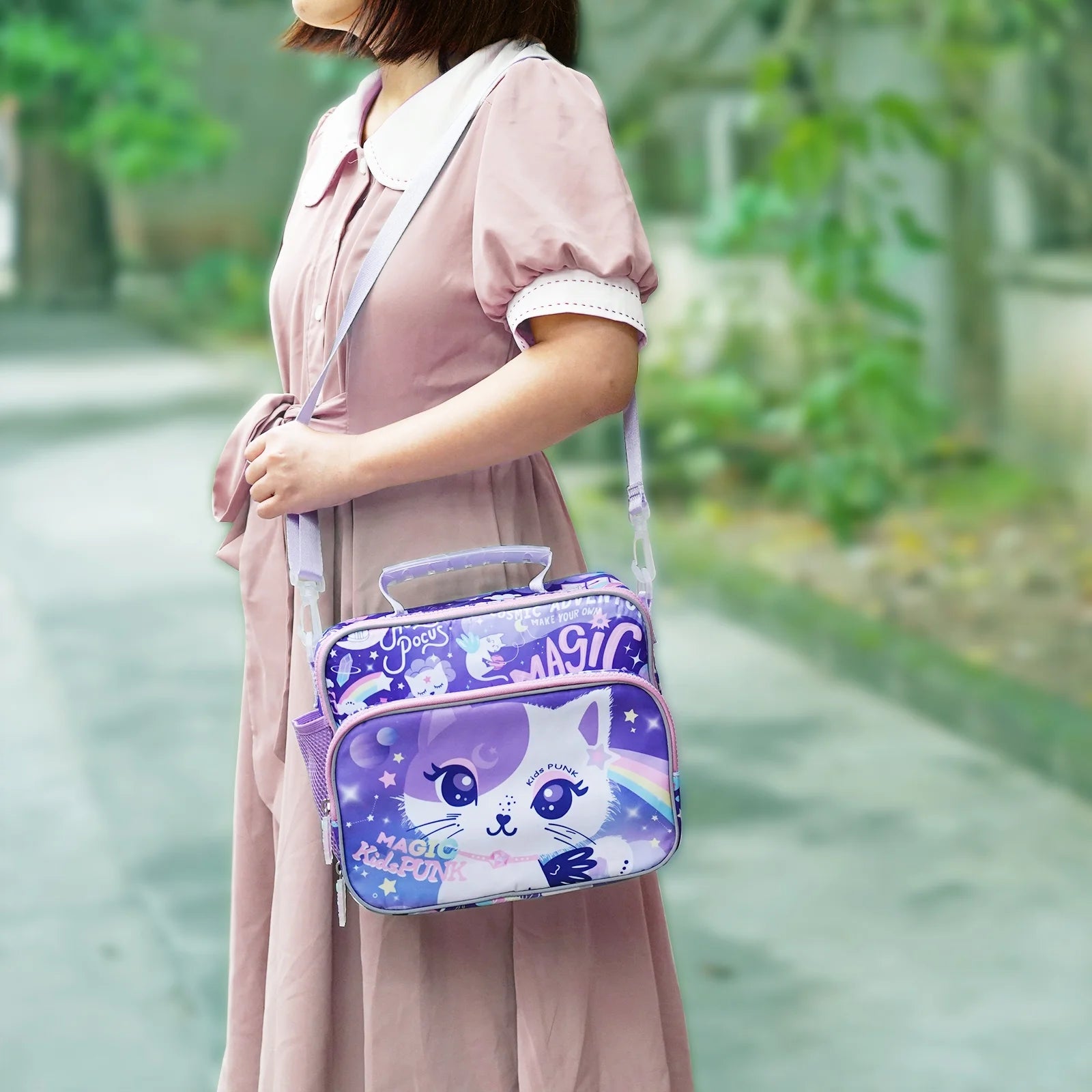 Insulated Lunch Bag for Girls School Cute Cat Waterproof with Adjustable Strap G143