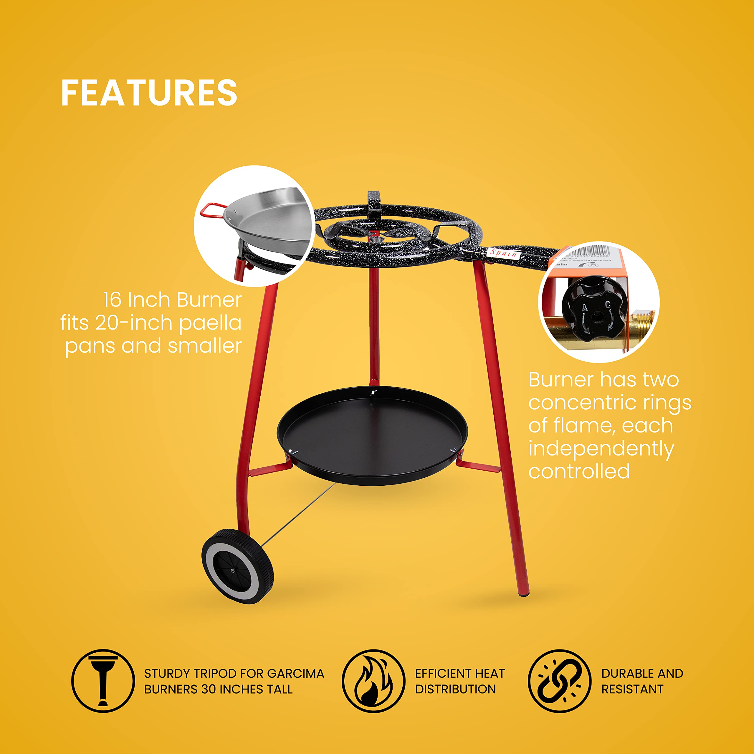 12 Servings Carbon Steel Outdoor Paella Pan Set with Burner and Legs T709