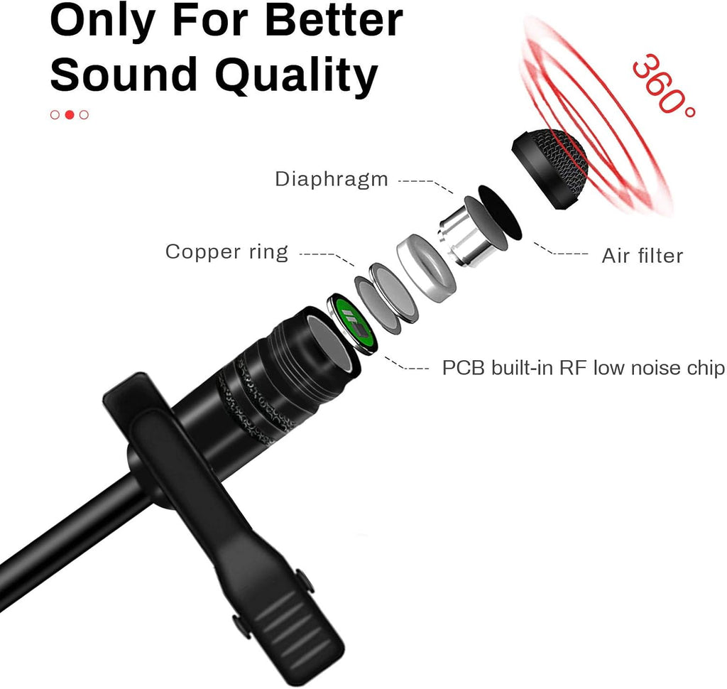 Lavalier Microphone Lapel Mic Kit with Omnidirectional Condenser, 3.5mm Jack H5548