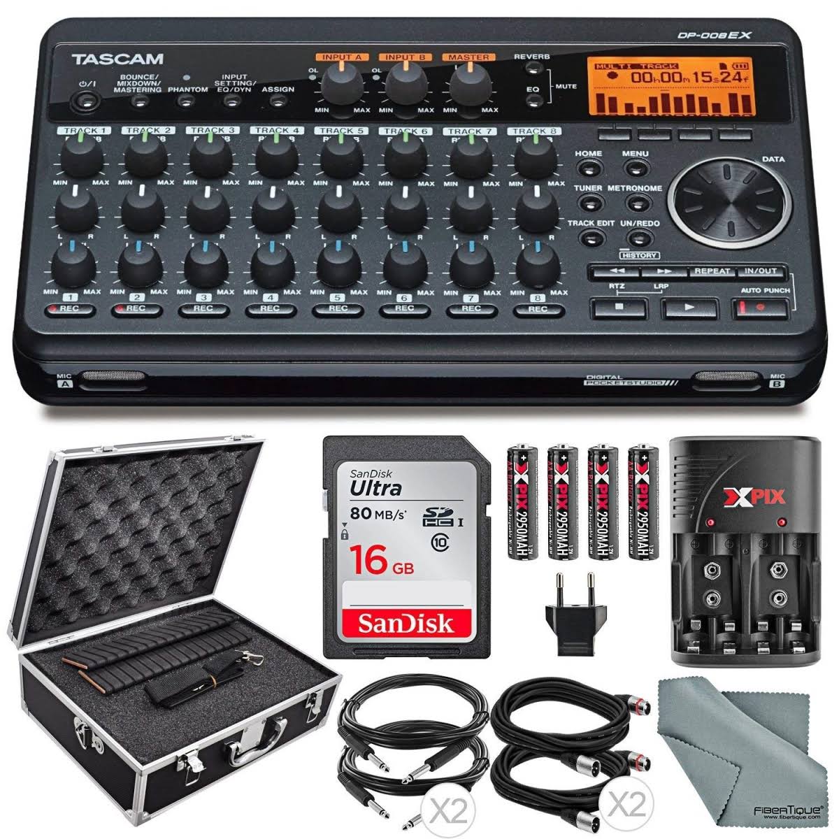 8-Track Digital Pocketstudio Bundle with Protective Case, Batteries & Charger, Cables, 16 GB, Cleaning F265776