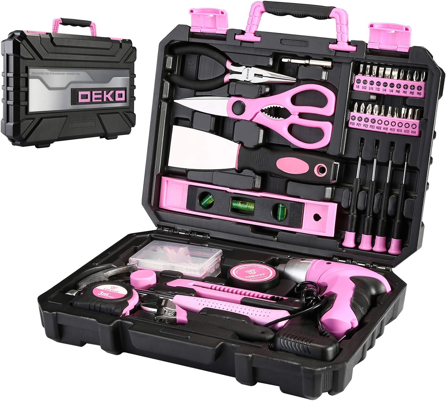 98 Piece Pink Hand Tool Set with Plastic Toolbox Storage Case U9122