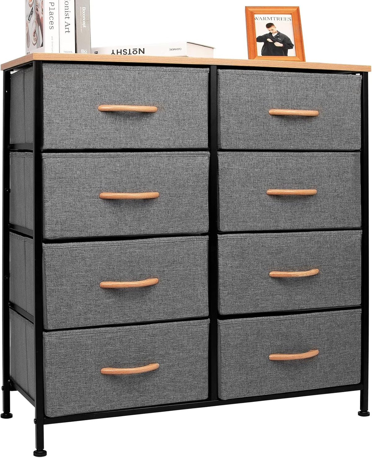 Dark Gray 8 Drawer Fabric Dresser with Wooden Top Z30464