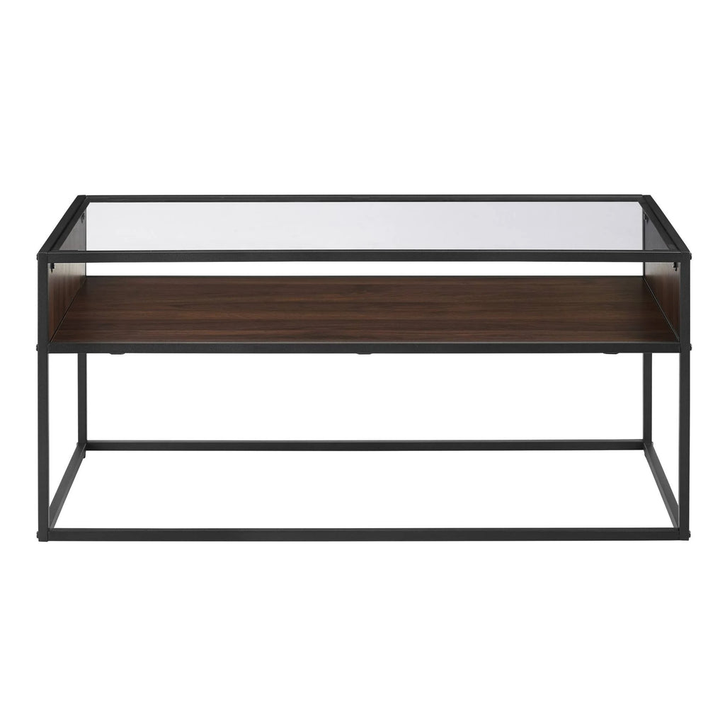 Metal and Glass Coffee Table with Open Shelf Dark Walnut X79002