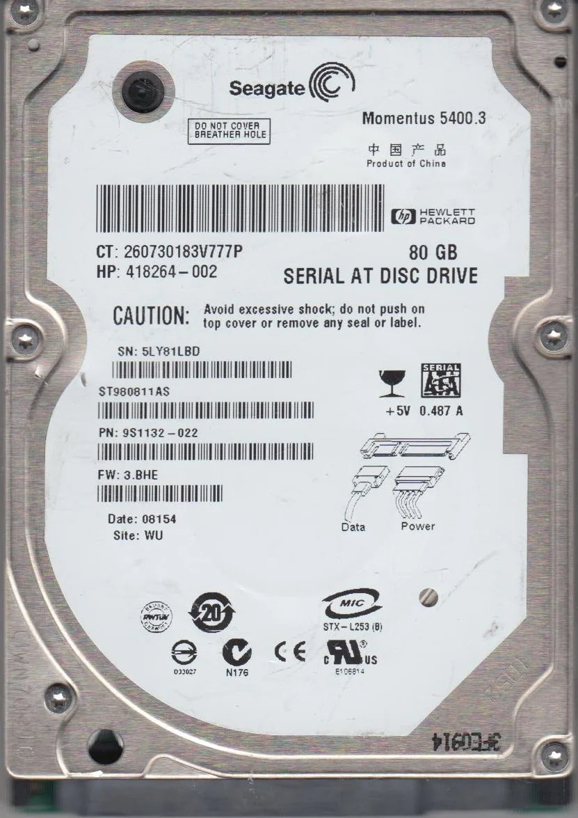 80GB SATA 2.5 Hard Drive U89444