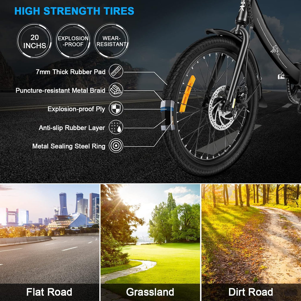 20'' Folding Electric Bike 350W Step Through Commuter Bicycle with 36V 10.4Ah Removable Battery A669