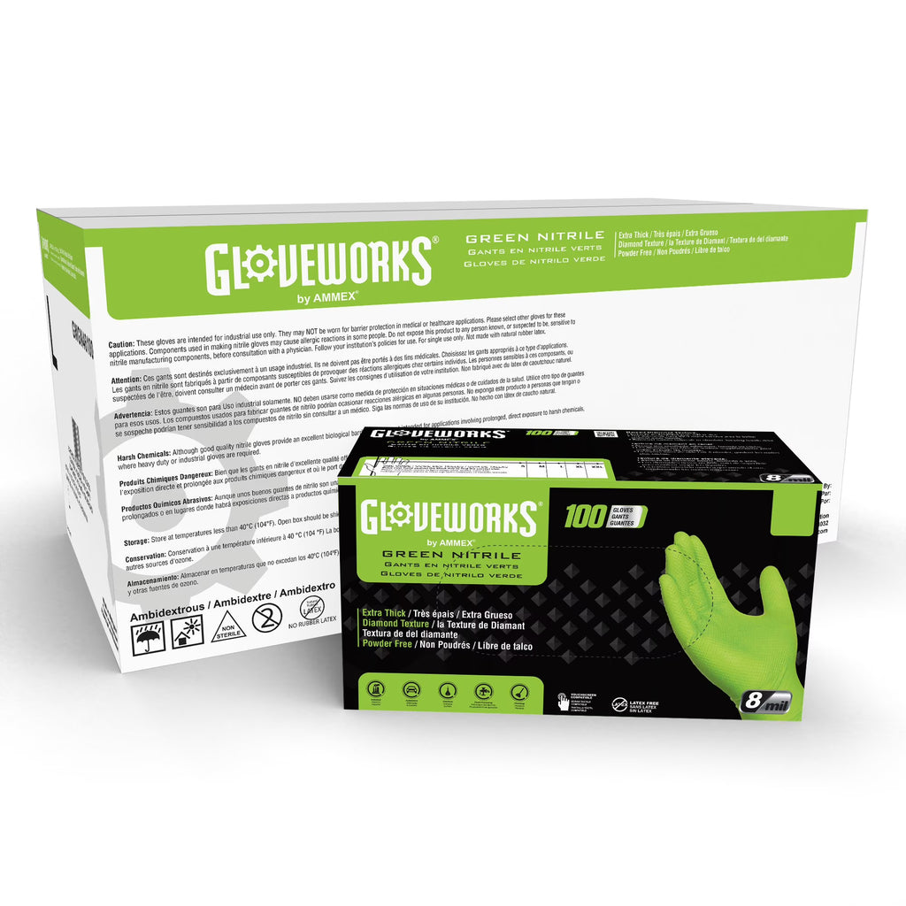 Green Nitrile Disposable Gloves 8 Mil, Large, 1000/Case F798