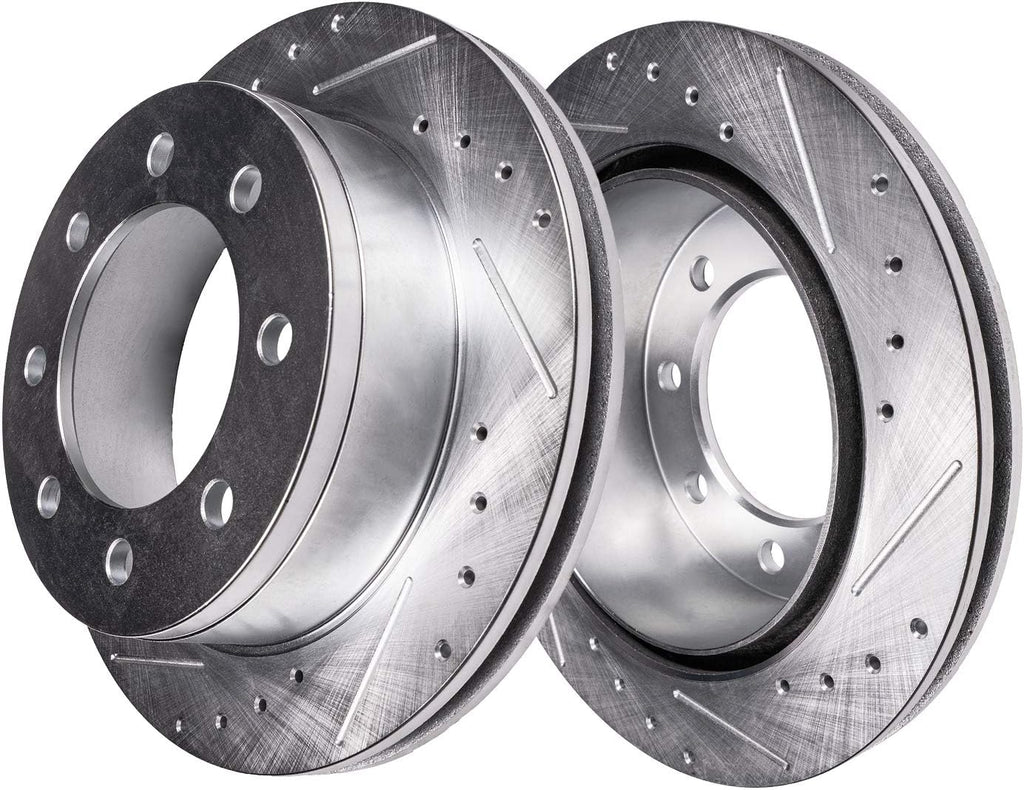 Front Drilled & Slotted Brake Rotors and Brake Pads Kit 6pc Set T4081