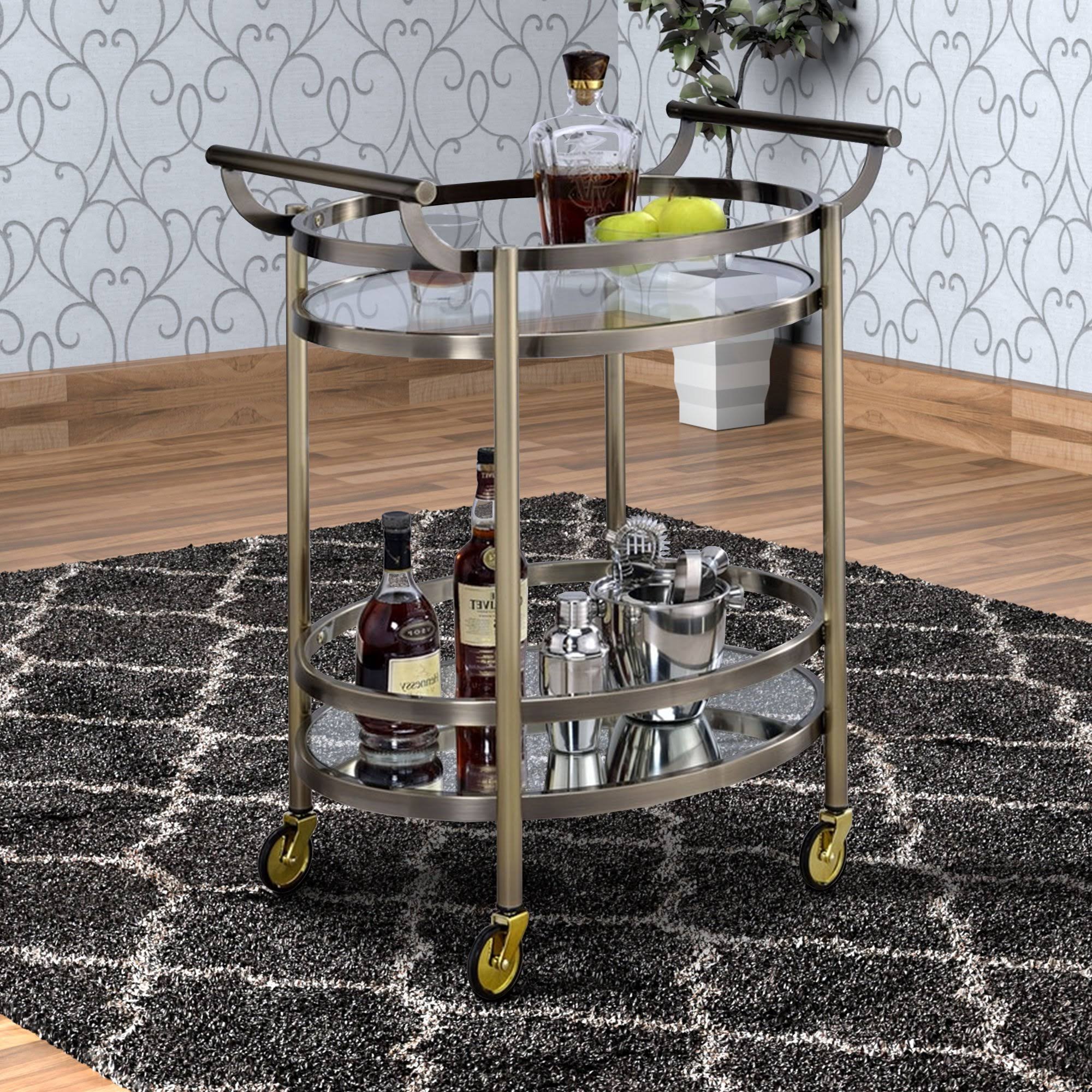 Oval Metal Serving Cart with Clear Glass Y1621