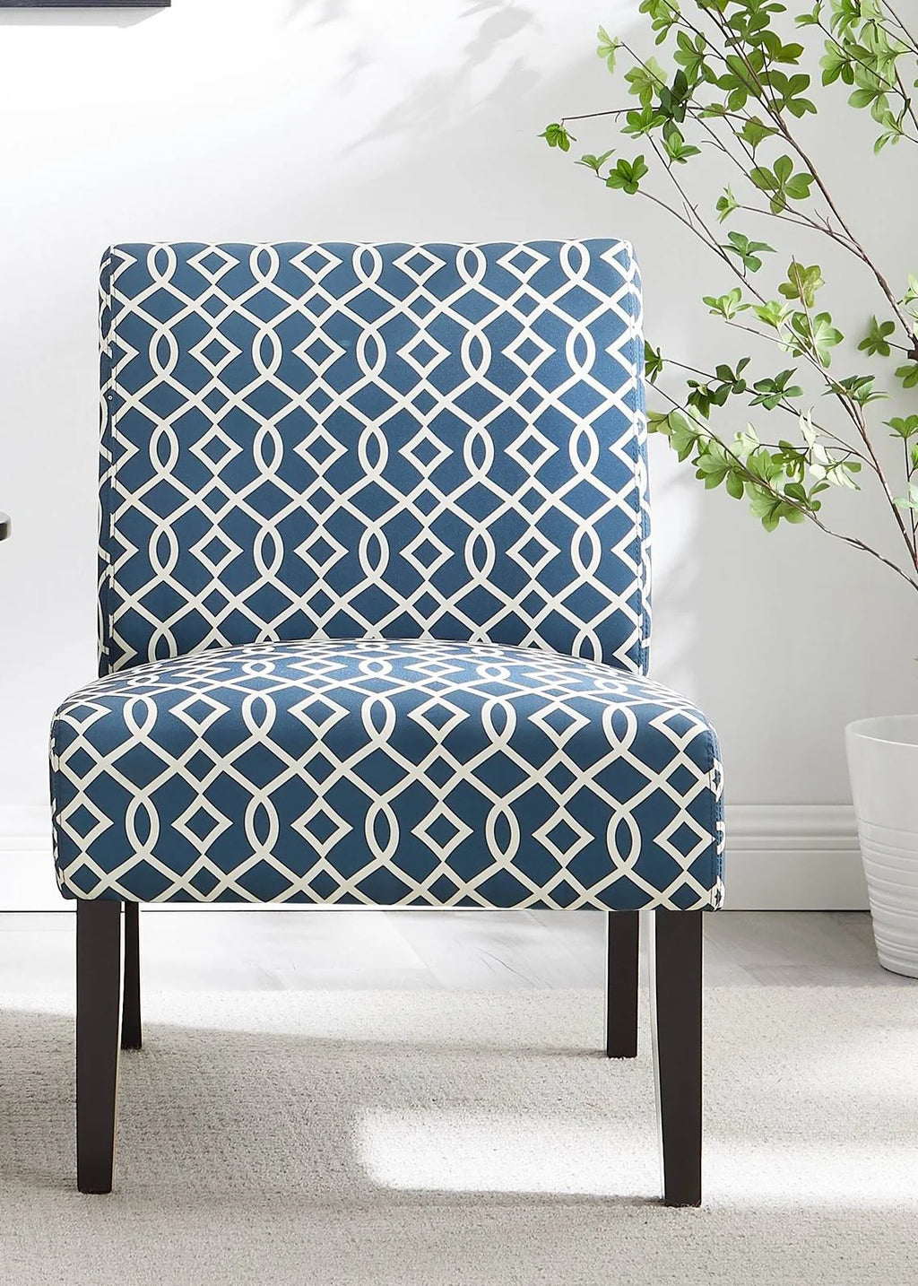 3pc Blue Fabric Upholstered Side Table and 2 Chairs G8487