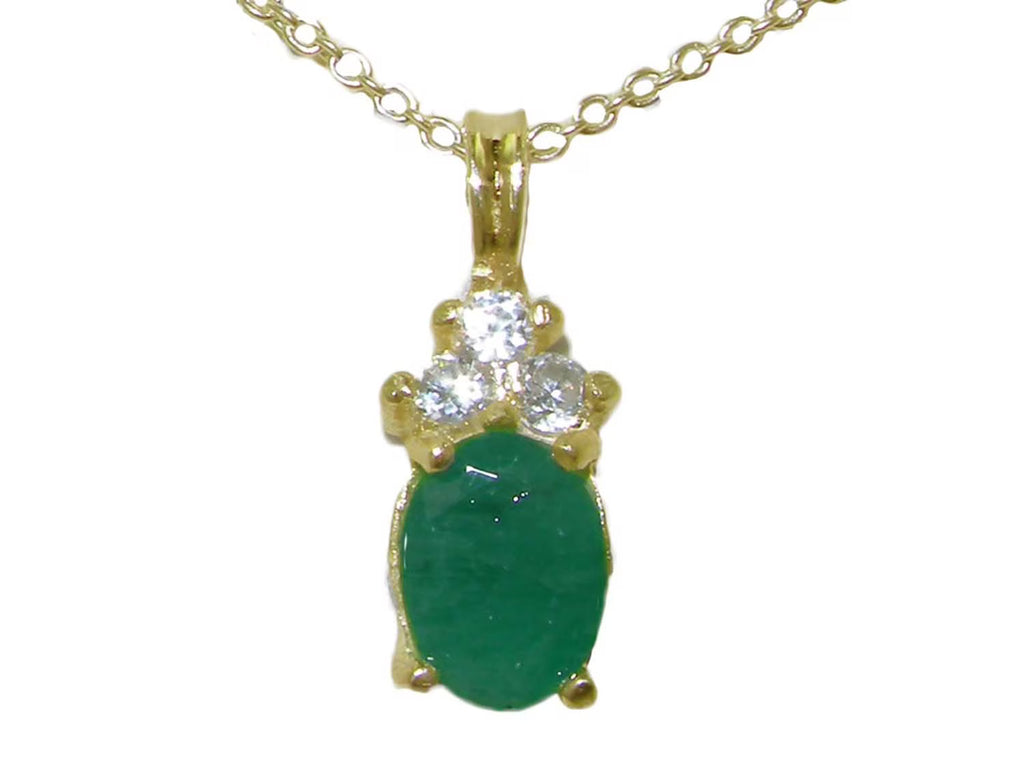 10K Yellow Gold Emerald & Diamond Pendant Necklace T720