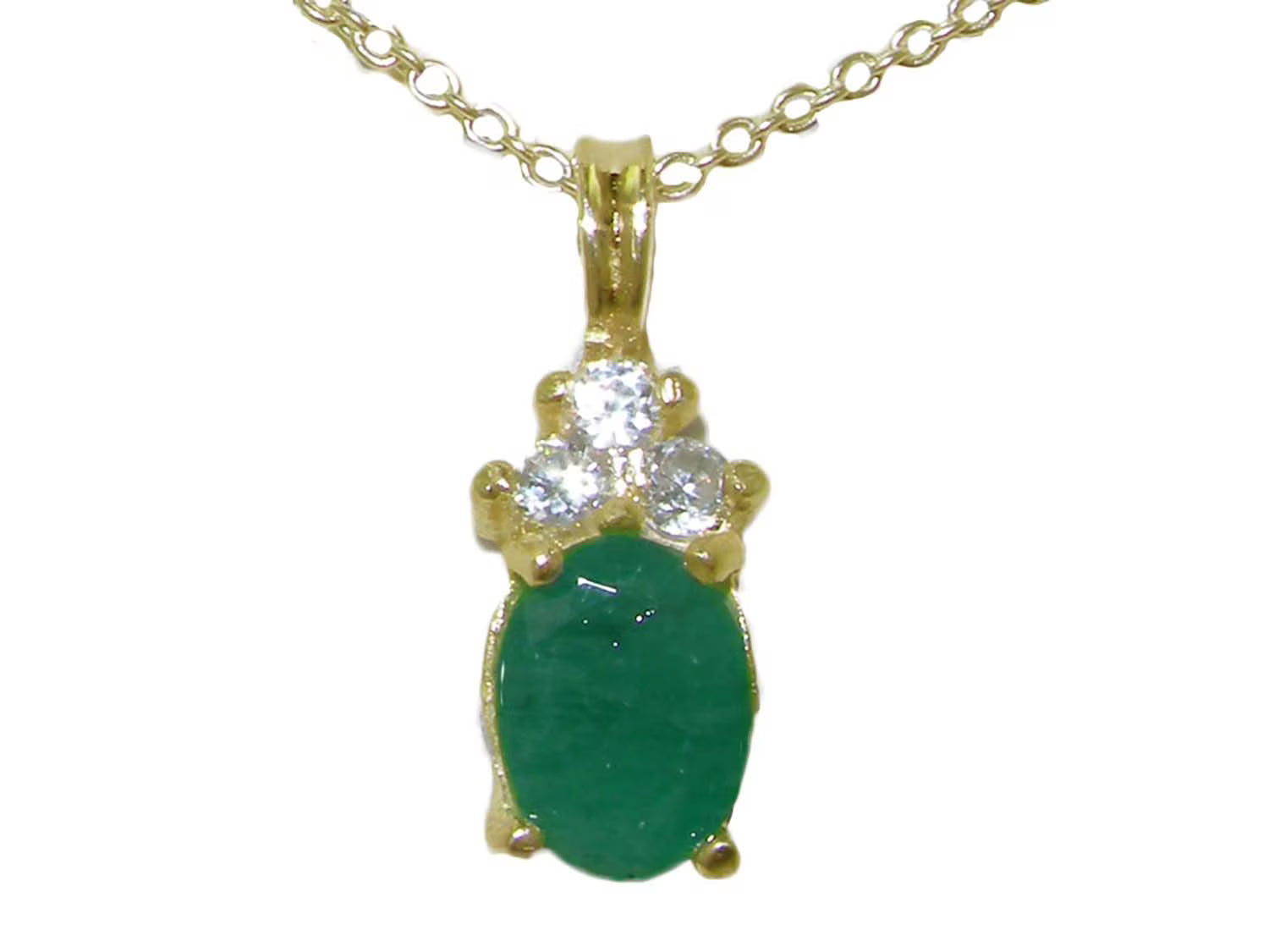 10K Yellow Gold Emerald & Diamond Pendant Necklace T720