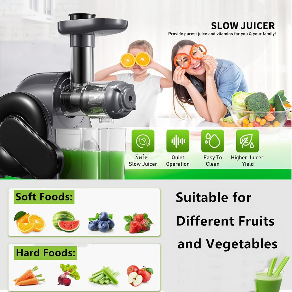 Slow Juicer Masticating Juicer with 2 Filter Q821