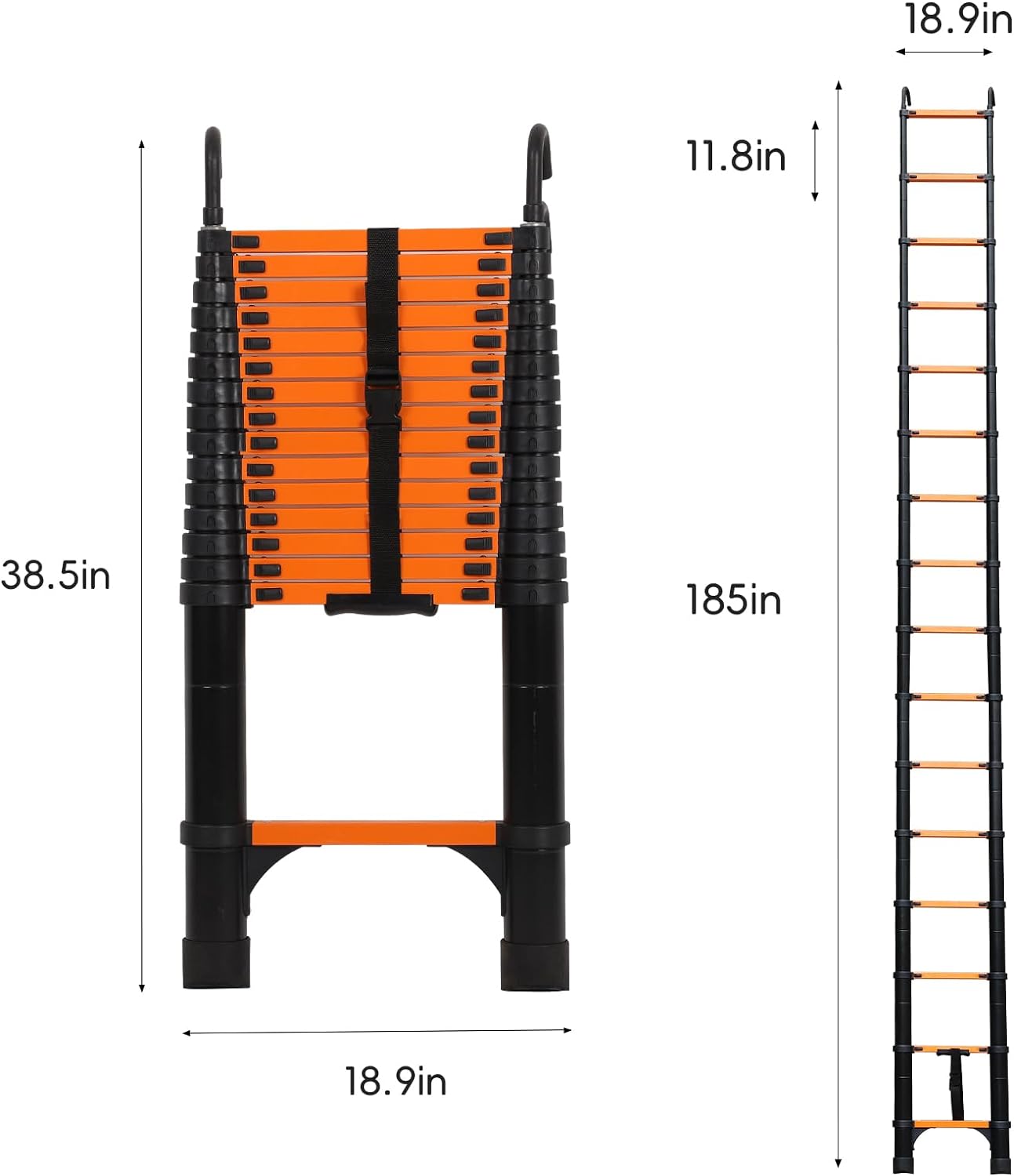 Telescoping Ladder 10.5 FT Aluminum with 2 Detachable Roof Hooks and 2 Triangle Stabilizers R80278