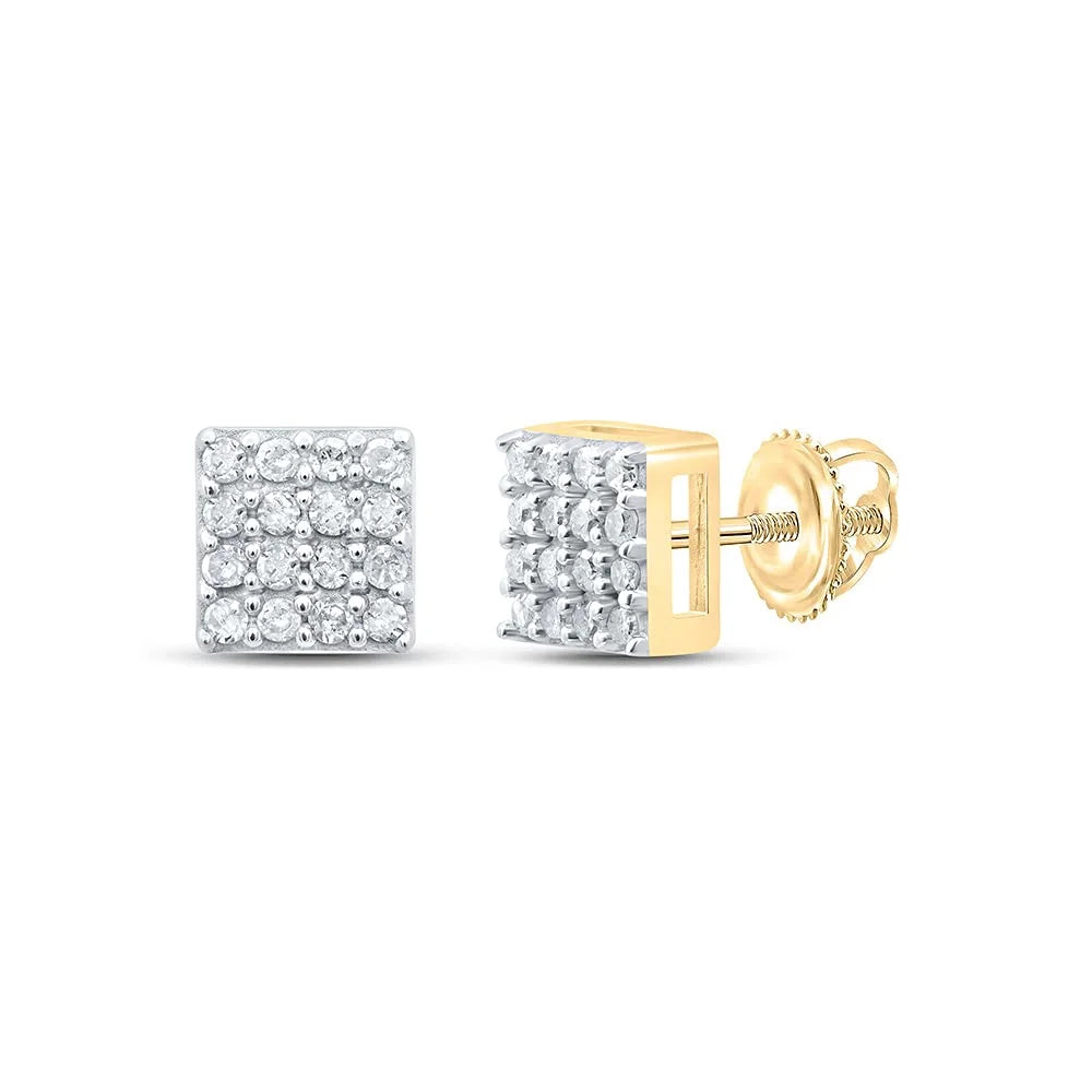 Yellow-tone Sterling Silver Round Diamond Square Earrings S416654