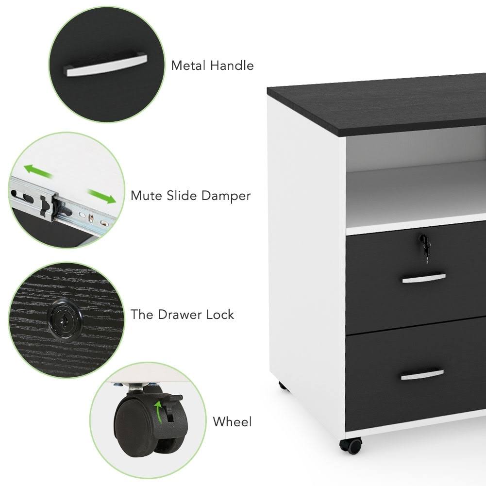 Black & White 2 Drawer Mobile File Lateral Cabinet N4512