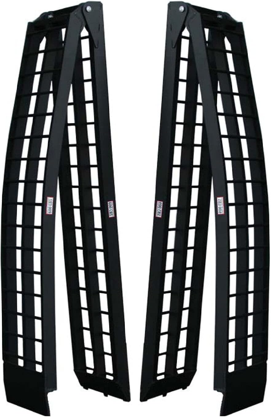 Pair of 10 FT Folding Arch Ramps, Aluminum Frame, 1,200 LB Capacity, Safety Straps W177