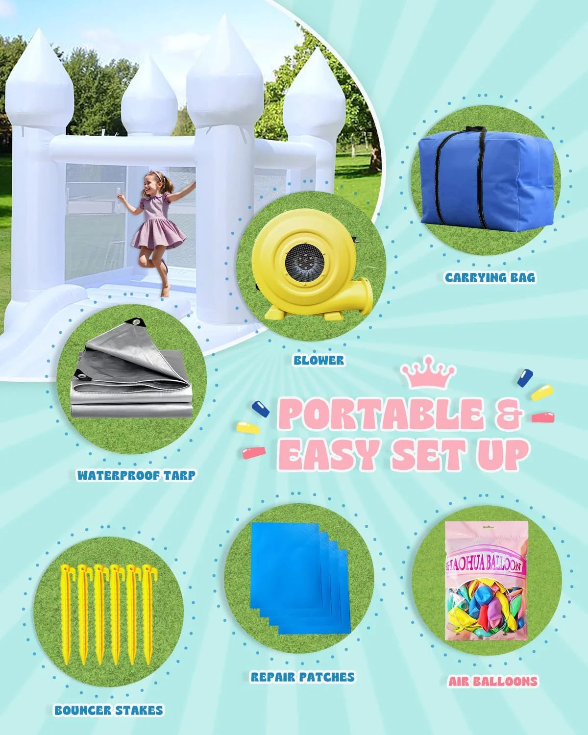 White Bounce House with Air Blower Mini Castle Jumper with Slide G56113