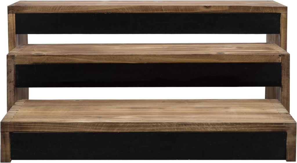 3-Tier Burnt Dark Brown Wood Cake Stand with Chalkboard Panels T732