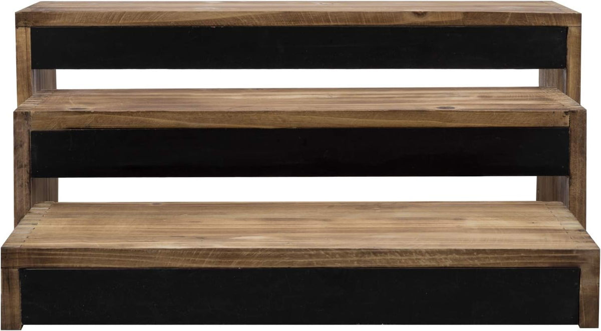 3-Tier Burnt Dark Brown Wood Cake Stand with Chalkboard Panels T732