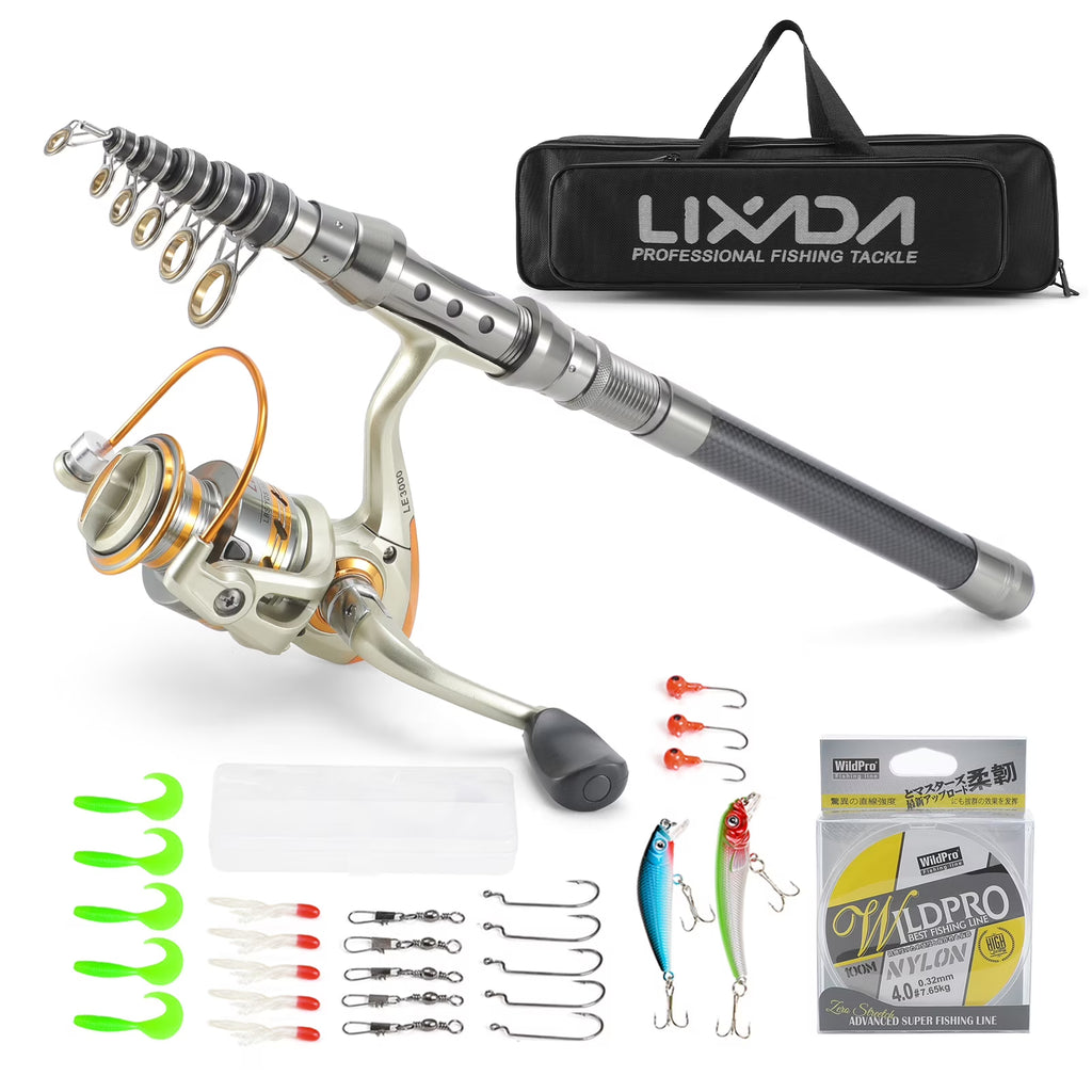 Telescopic Fishing Rod and Reel Combo with Spinning Reel, 100M Fishing Line, Lures, Hooks, and Jig Head X107447