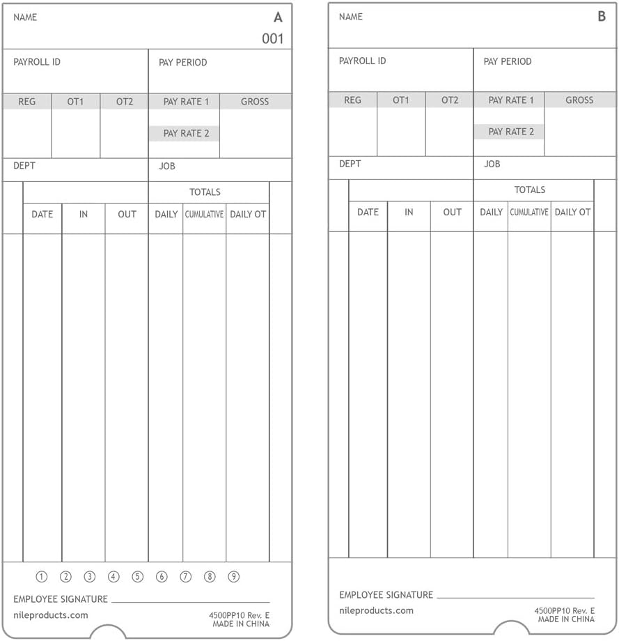 100 Pack Time Cards for Calculating Time Clock V866