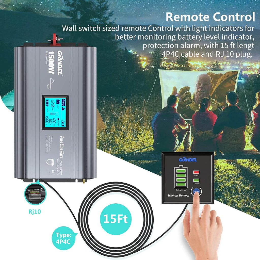 Pure Sine Wave Power Inverter 5000 Watt DC 12 Volt to AC 120 Volt with Hard Wire Terminals & LCD Display L52057