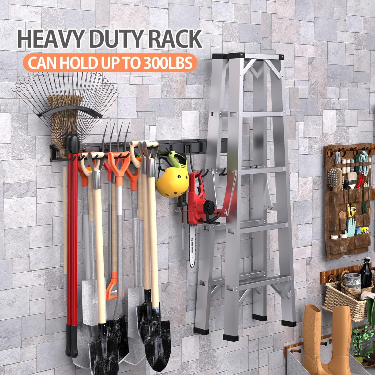 14 PCS Steel Garage Tool Organizer Wall Mounted with 10 Hooks J4460